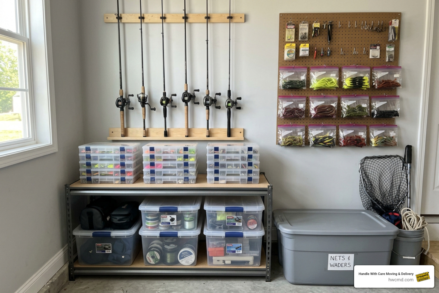 organized fishing gear at home