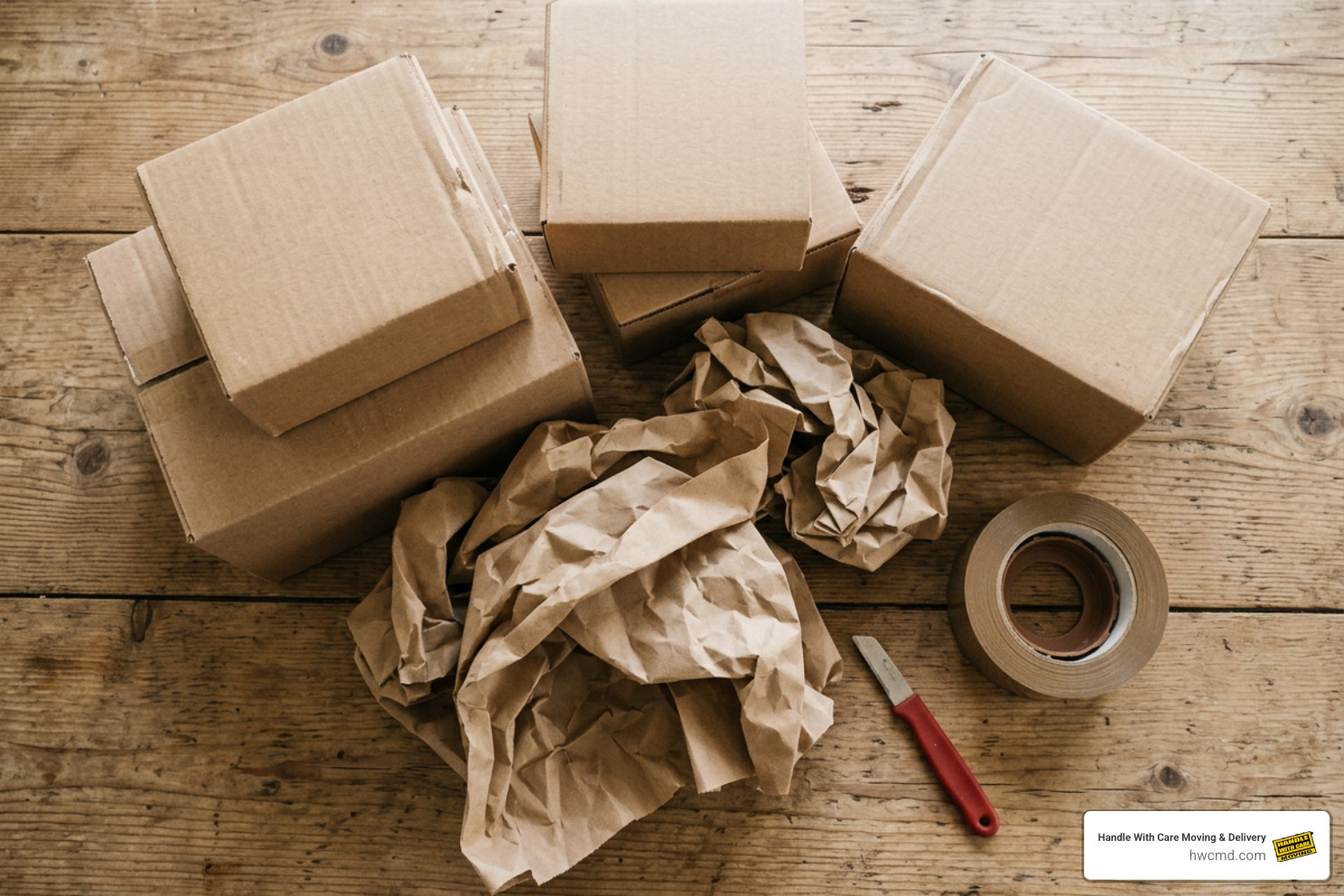 Cardboard boxes paper dunnage and heavy-duty packing tape