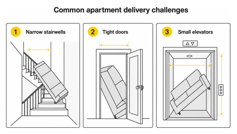 Common apartment delivery challenges: narrow stairwells, tight doors, small elevators